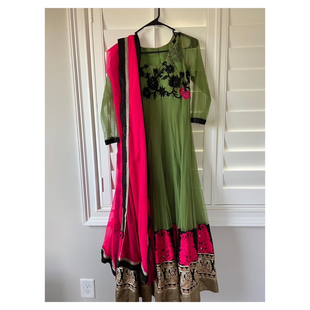 Green and pink salwar